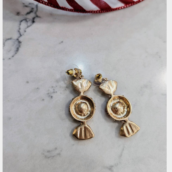 HOLIDAY Red White Sparkle Peppermint Dangle Post Earrings Christmas Gift NEW - Picture 6 of 6